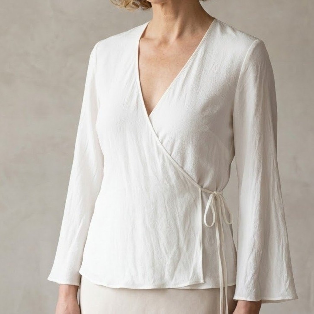 Wilfred Free Wrap Top Womens XS White Dainty Feminine Ballet Sheer Fairy Blouse